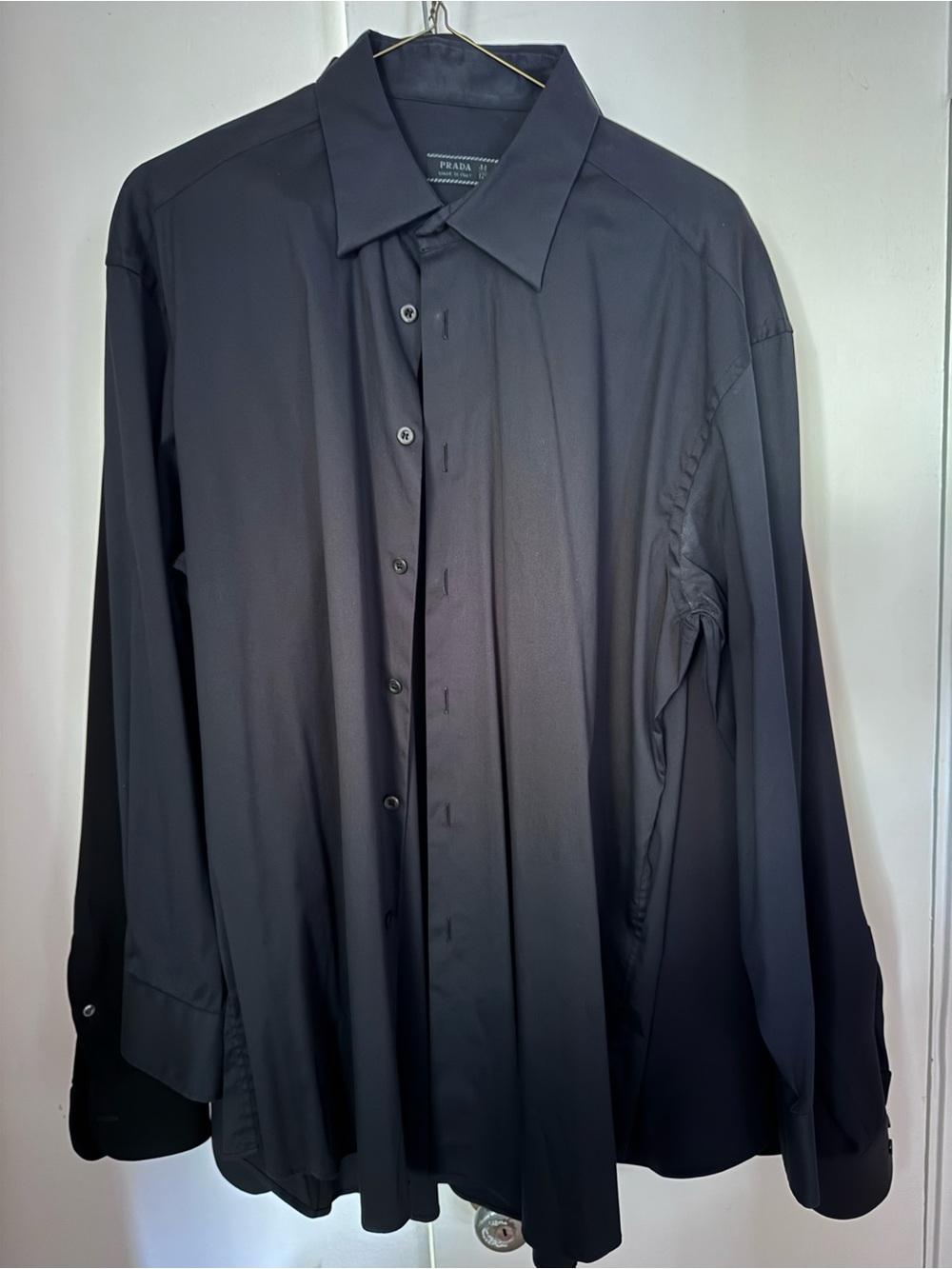 Prada Men's black Long-Sleeve Button Front Dress Shirt